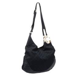 مملوكة مسبقًا Gucci Black GG Canvas and Leather Charlotte Hobo