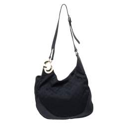 مملوكة مسبقًا Gucci Black GG Canvas and Leather Charlotte Hobo