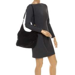 مملوكة مسبقًا Gucci Black GG Canvas and Leather Charlotte Hobo