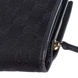 مملوكة مسبقًا Gucci Black GG Canvas Abbey D Ring Continental Wallet