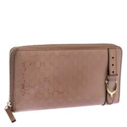 Gucci Beige Micro Guccissima Patent Leather Zip Around Wallet