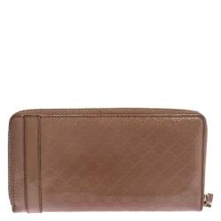Gucci Beige Micro Guccissima Patent Leather Zip Around Wallet