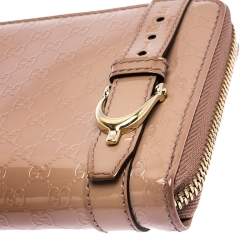 Gucci Beige Micro Guccissima Patent Leather Zip Around Wallet