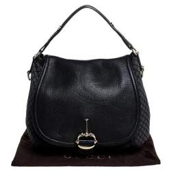 مملوكة مسبقًا Gucci Black/Grey Diamante Canvas Horsebit Flap Shoulder Bag