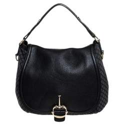 مملوكة مسبقًا Gucci Black/Grey Diamante Canvas Horsebit Flap Shoulder Bag