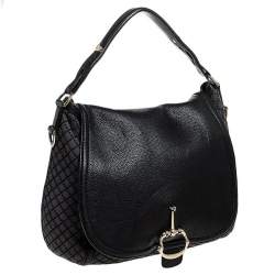 مملوكة مسبقًا Gucci Black/Grey Diamante Canvas Horsebit Flap Shoulder Bag