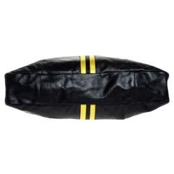 Pre Owned حقيبة يد غوتشي بامبو معدن مخططة صفراء جلد سوداء