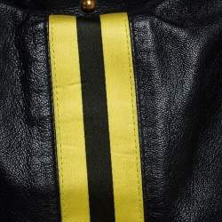 Pre Owned حقيبة يد غوتشي بامبو معدن مخططة صفراء جلد سوداء