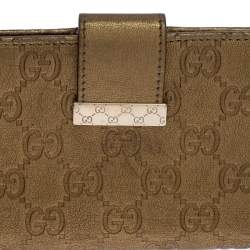 Pre Owned Gucci Metallic Gold Guccissima Leather Continental Wallet