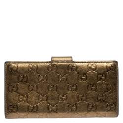 Pre Owned Gucci Metallic Gold Guccissima Leather Continental Wallet