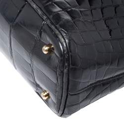Pre Owned Gucci Black Alligator Bamboo Satchel