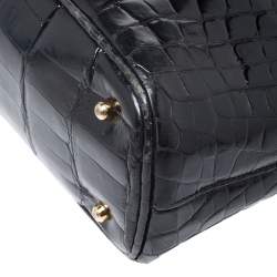 Gucci Black Alligator Bamboo Satchel