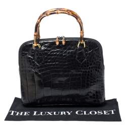 Pre Owned Gucci Black Alligator Bamboo Satchel