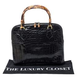 Gucci Black Alligator Bamboo Satchel