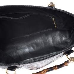 Pre Owned Gucci Black Alligator Bamboo Satchel