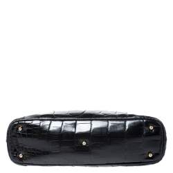 Pre Owned Gucci Black Alligator Bamboo Satchel