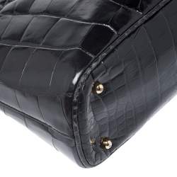 Pre Owned Gucci Black Alligator Bamboo Satchel