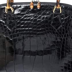 Pre Owned Gucci Black Alligator Bamboo Satchel
