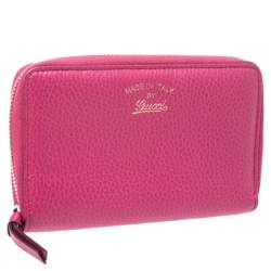 Gucci Pink Leather Swing Zip Around Wallet