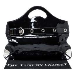 Pre Owned Gucci Black Patent Leather Romy Tote