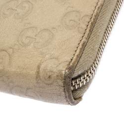 Pre Owned Gucci Beige Guccissima Leather Zip Around Wallet Organizer
