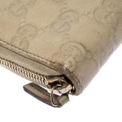 Pre Owned Gucci Beige Guccissima Leather Zip Around Wallet Organizer