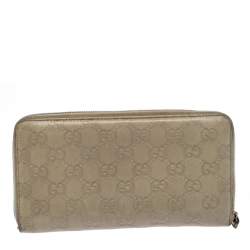 Pre Owned Gucci Beige Guccissima Leather Zip Around Wallet Organizer