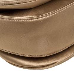 Pre Owned Gucci Gold Satin and Leather Bamboo Top Handle Bag