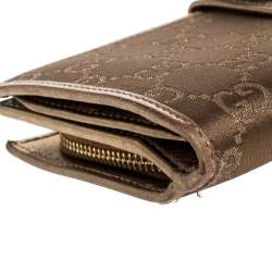 Gucci Gold/Bronze GG Canvas and Leather D Ring Continental Wallet