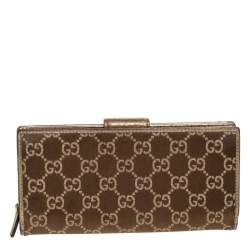 Gucci Gold/Bronze GG Canvas and Leather D Ring Continental Wallet