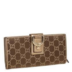 Gucci Gold/Bronze GG Canvas and Leather D Ring Continental Wallet