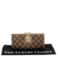Gucci Gold/Bronze GG Canvas and Leather D Ring Continental Wallet