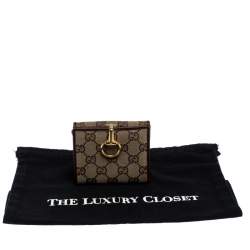 Gucci Beige/Brown GG Canvas Horsebit Compact Wallet