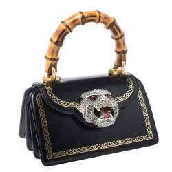 Pre Owned Gucci Black Leather Small Thiara Bamboo Top Handle Bag