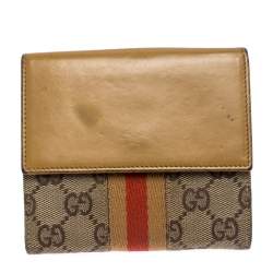 Gucci Tan/Beige GG Canvas and Leather Jackie Compact Wallet