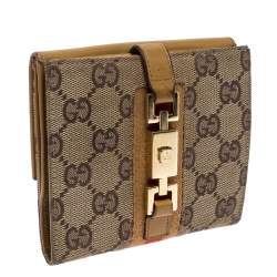 Gucci Tan/Beige GG Canvas and Leather Jackie Compact Wallet