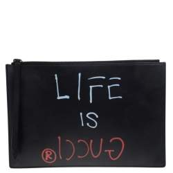 مملوكة مسبقًا Gucci Black Leather Ghost Zip Pouch