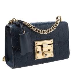 مملوكة مسبقًا Gucci Navy Blue Guccissima Leather Small Padlock Shoulder Bag