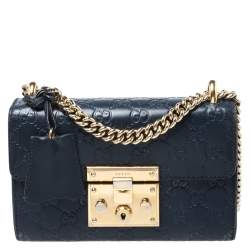 مملوكة مسبقًا Gucci Navy Blue Guccissima Leather Small Padlock Shoulder Bag