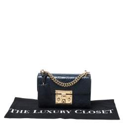 مملوكة مسبقًا Gucci Navy Blue Guccissima Leather Small Padlock Shoulder Bag
