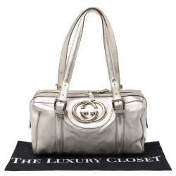 مملوكة مسبقًا Gucci Metallic Gold Leather Dialux Britt Boston Bag