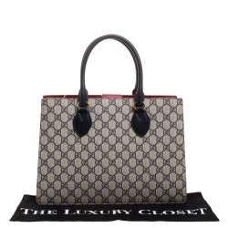 Pre Owned Gucci Navy Blue/Red GG Supreme Top Handle Bag
