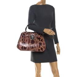 Pre Owned Gucci Burgundy/Pink Python Lady Lock Bamboo Top Handle Bag
