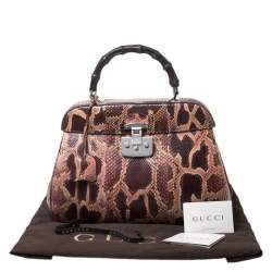 Pre Owned Gucci Burgundy/Pink Python Lady Lock Bamboo Top Handle Bag