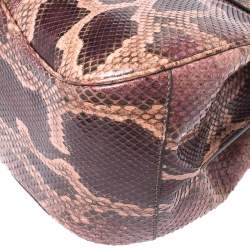 Pre Owned Gucci Burgundy/Pink Python Lady Lock Bamboo Top Handle Bag