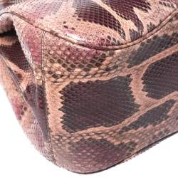 Pre Owned Gucci Burgundy/Pink Python Lady Lock Bamboo Top Handle Bag