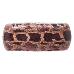 Pre Owned Gucci Burgundy/Pink Python Lady Lock Bamboo Top Handle Bag
