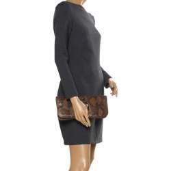 Pre Owned حقيبة كلتش غوتشي غرينيتش جلد وجلد ثعبان بنية