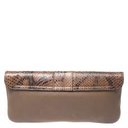 Pre Owned حقيبة كلتش غوتشي غرينيتش جلد وجلد ثعبان بنية