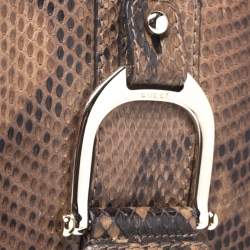 Pre Owned حقيبة كلتش غوتشي غرينيتش جلد وجلد ثعبان بنية